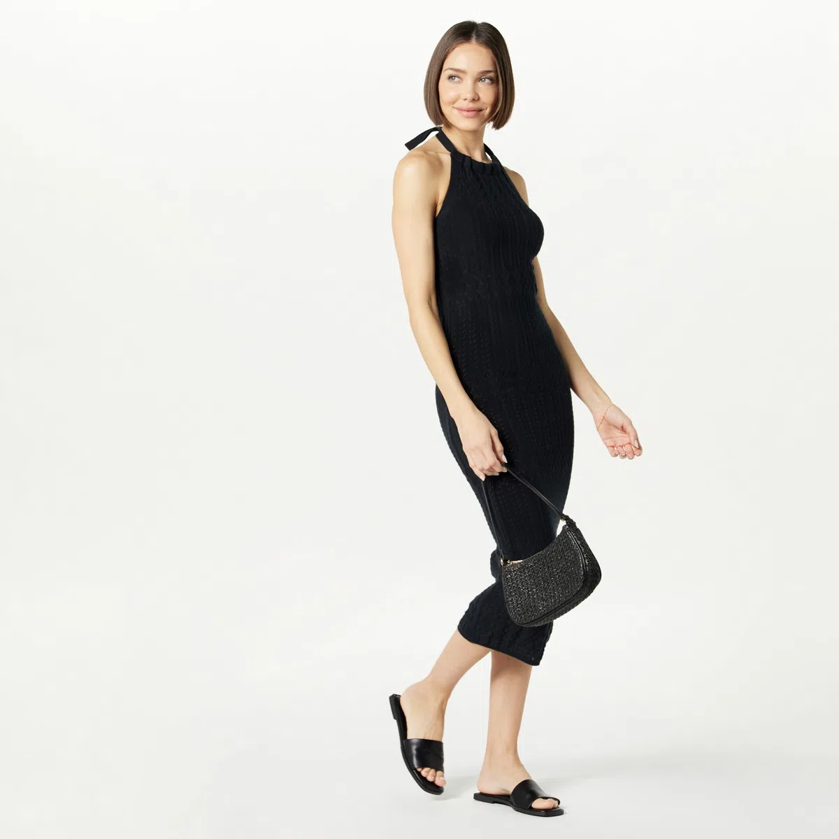 The Drop Vestido midi Jayla para mujer, en croché, con tirantes