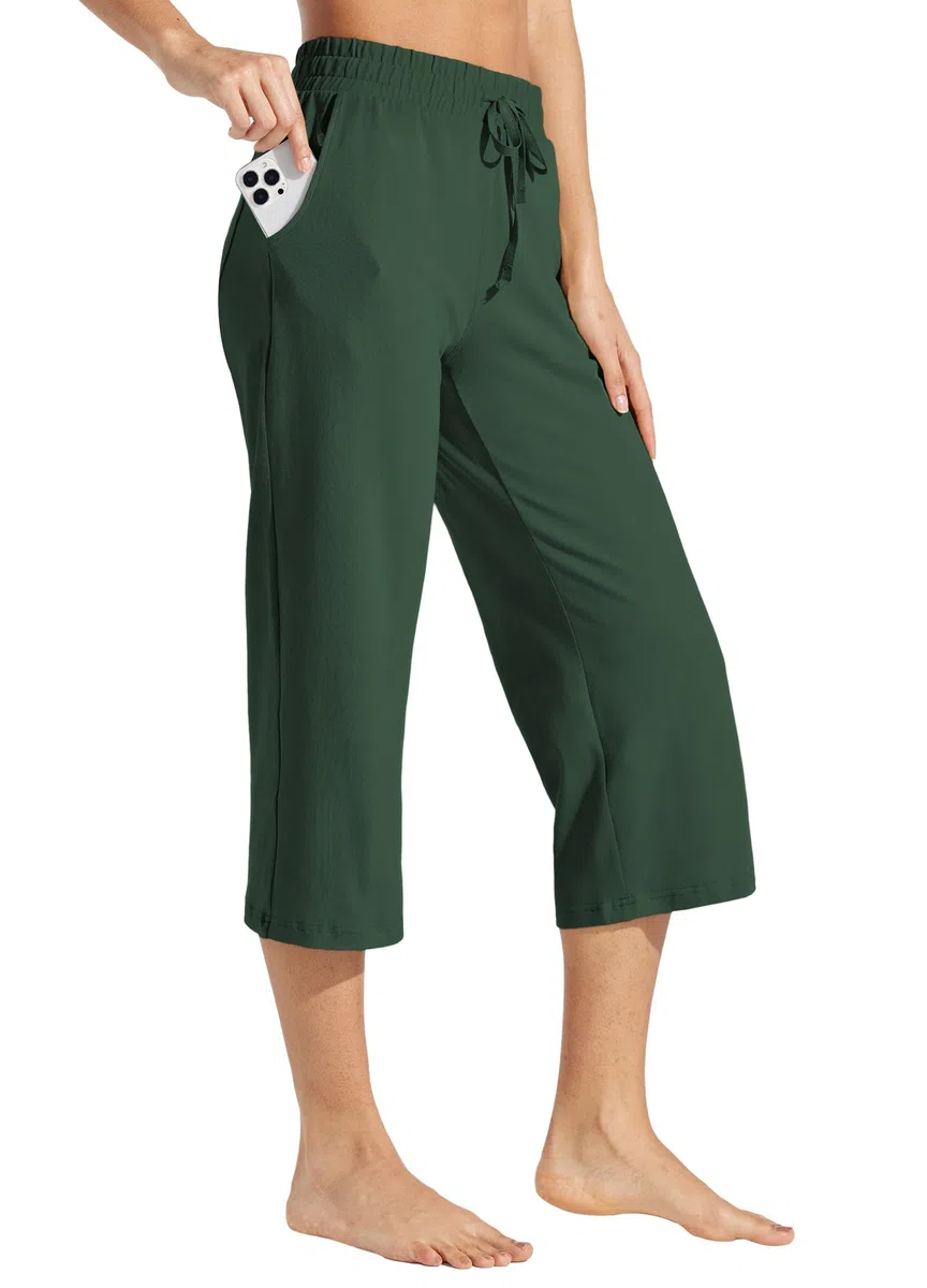 Willit Pantalones capri de algodón para mujer, pantalones capri casuales de pierna ancha con bolsillos, 20 pulgadas