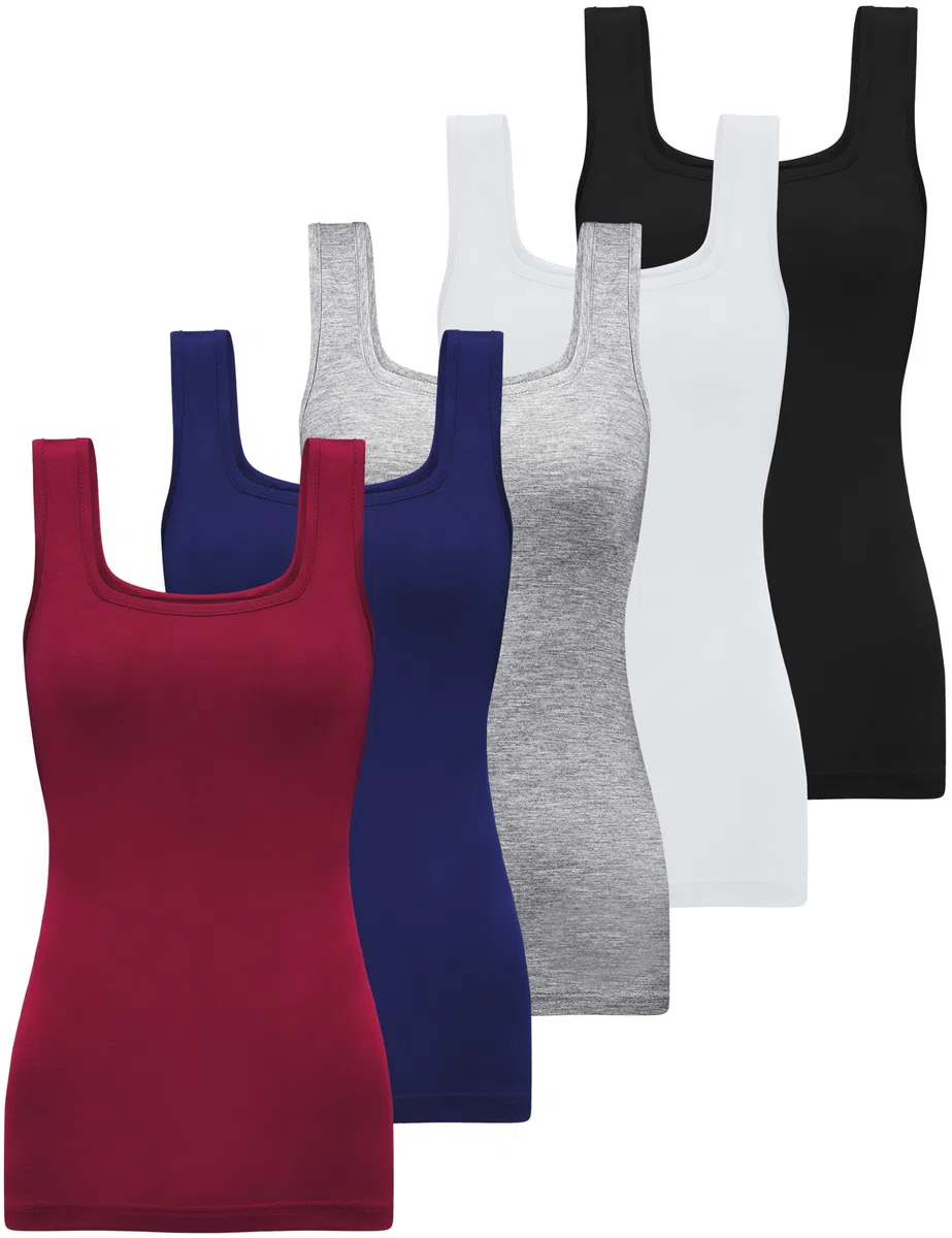 BQTQ 5 Pcs Camisetas Tirantes Mujer Camiseta sin Mangas Cuello Cuadrado Basicas Tank Top Deportivas para Mujer