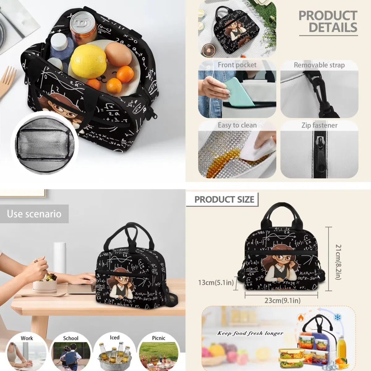 Biyejit Juego de mochilas escolares 3 en 1 para niñas, con bolsa de almuerzo, estuche para lápices, mochila escolar informal para niños, mochila escolar de 17 pulgadas, regalo, Profesor de matemáticas
