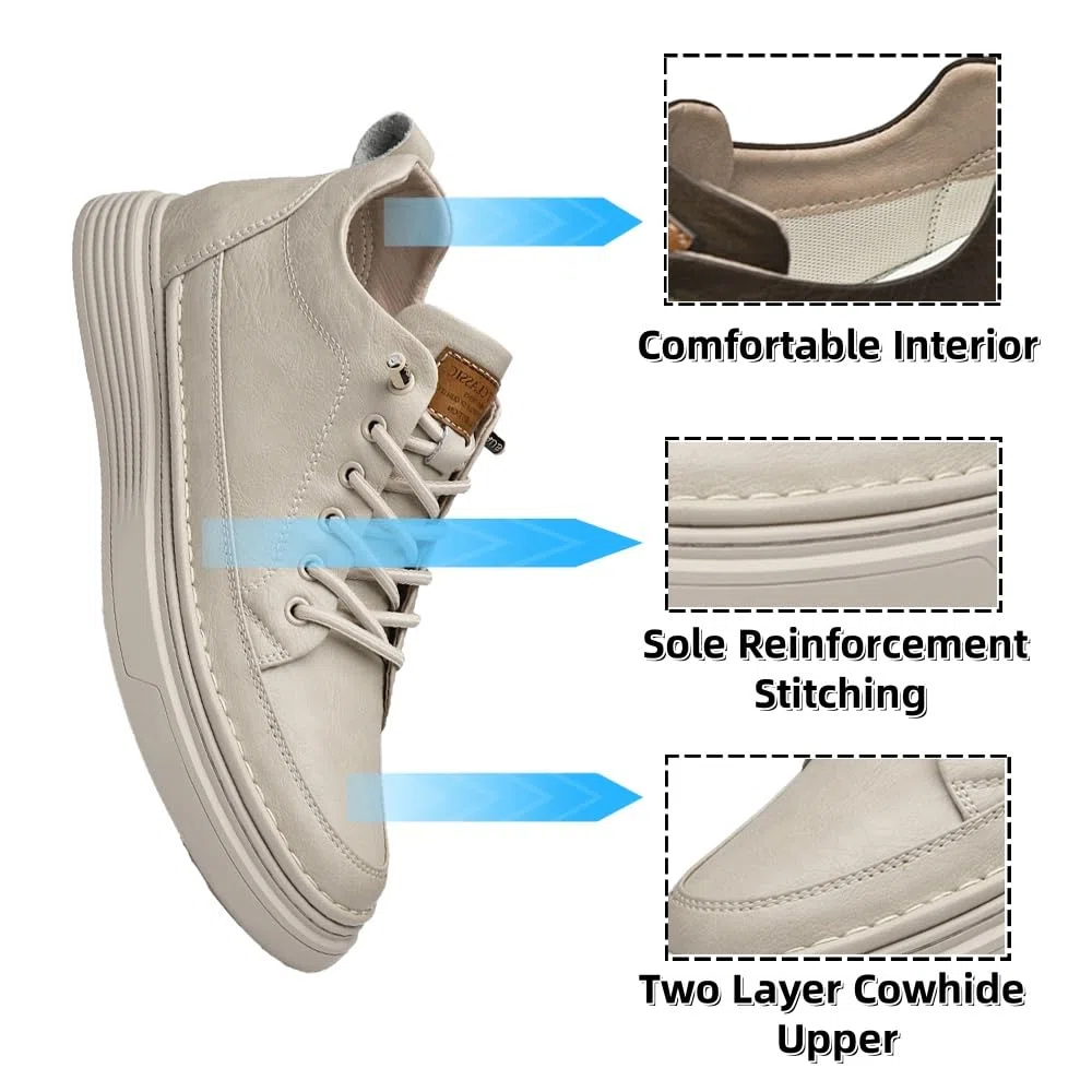 Asifn Hombres Zapatos Casuales Altura Invisible Zapatos Deportivos De Cuero con Cordones Moda Transpirable Cómodo y Ligero