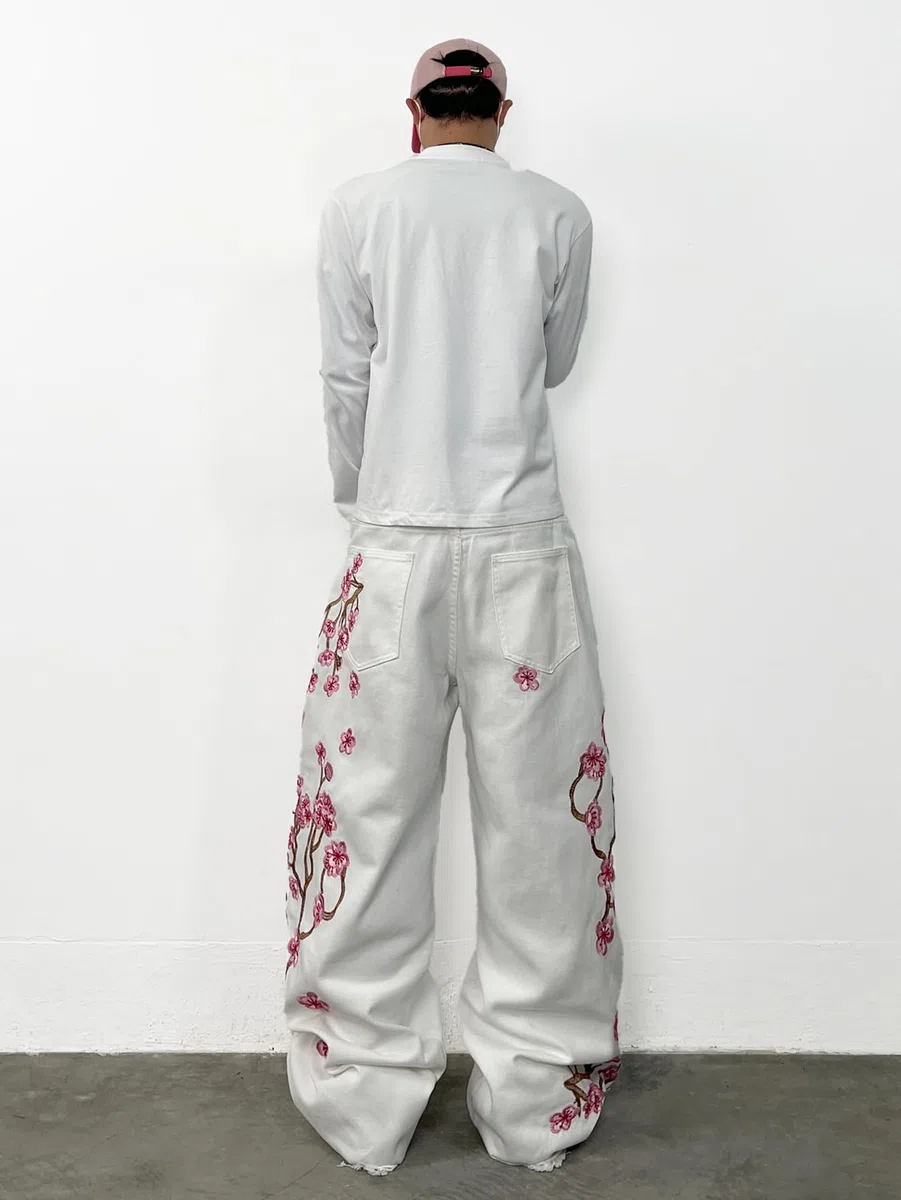 Pantalones de mezclilla holgados para hombre, estilo hip hop, bordados, pierna ancha, pantalones de mezclilla holgados