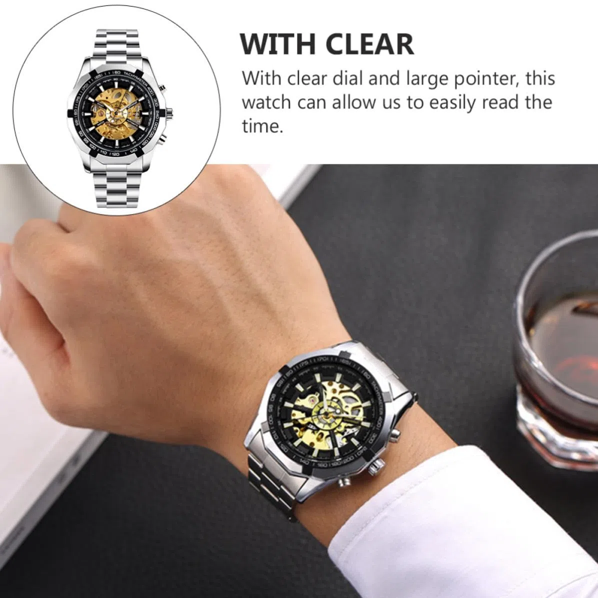 Genérico Reloj Mecánico Automático Luminoso para Hombre, Esqueleto | Aleación de Zinc, Gran Aguja y Resistencia al Agua, Estilo Negocio, para Asistir Ocasión