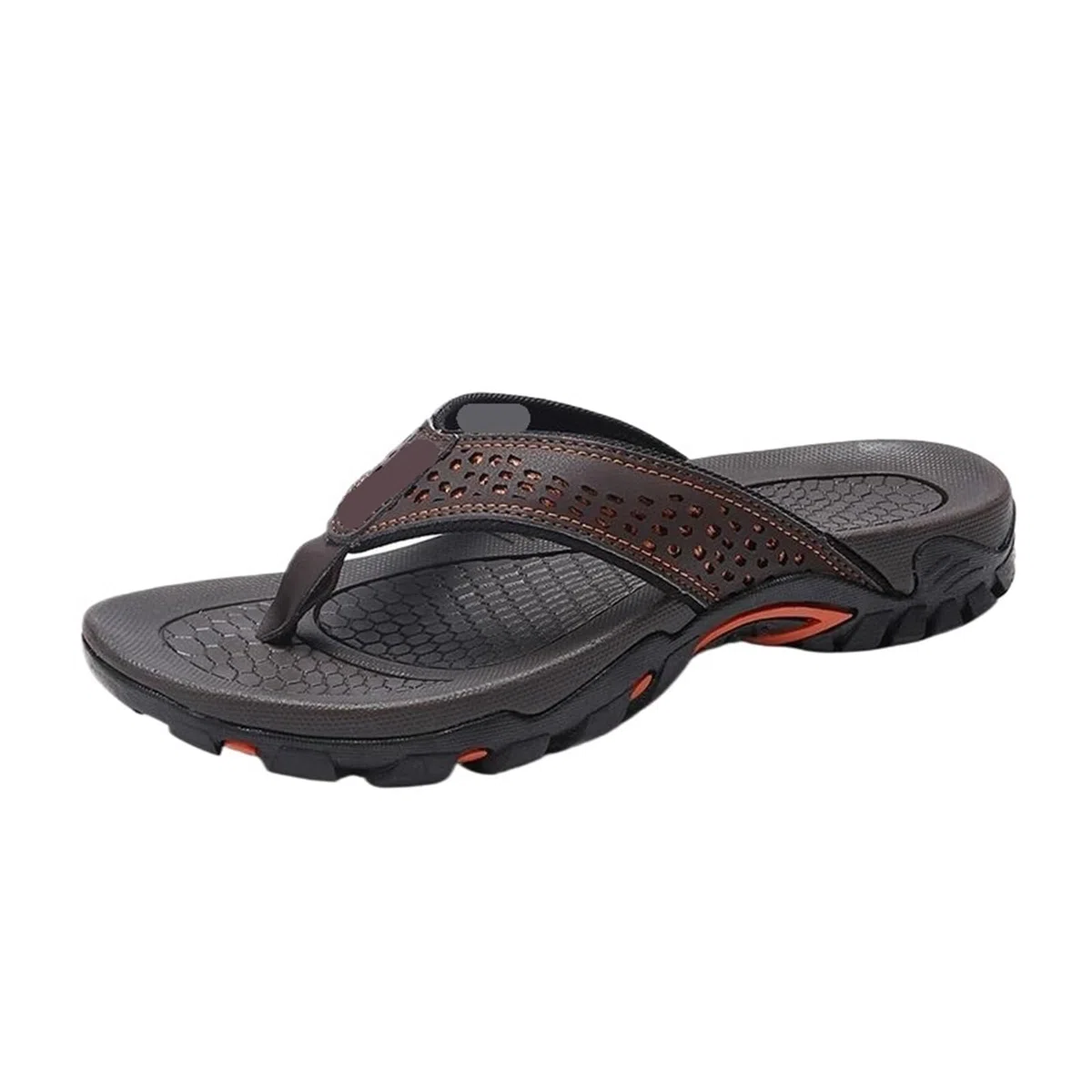 Sandalias de playa con parte inferior plana y chanclas cuero PU for hombre | 9-Dark Brown,39