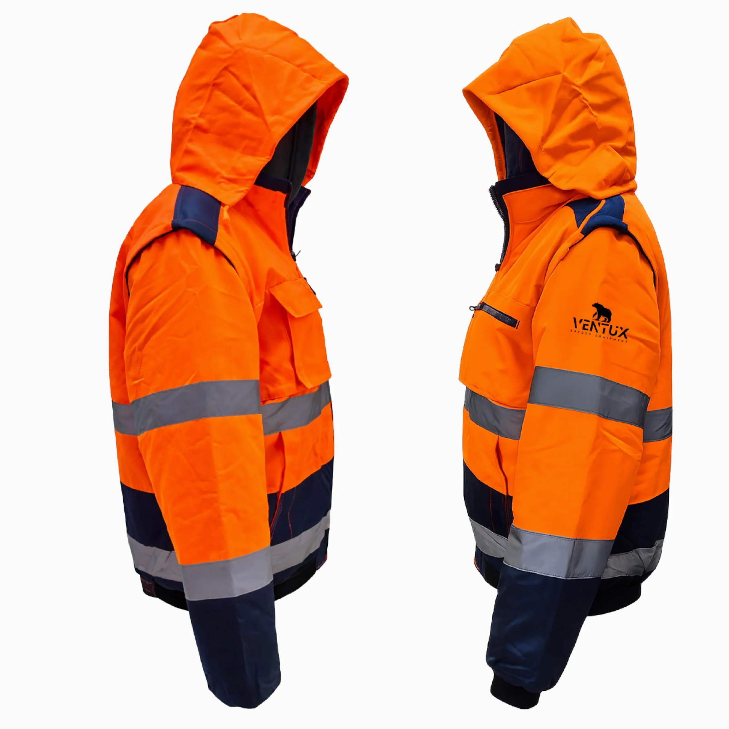 Chaqueta Alta Visibilidad 3XL Naranja Azul – Impermeable Mangas Extraíbles ISO 20471