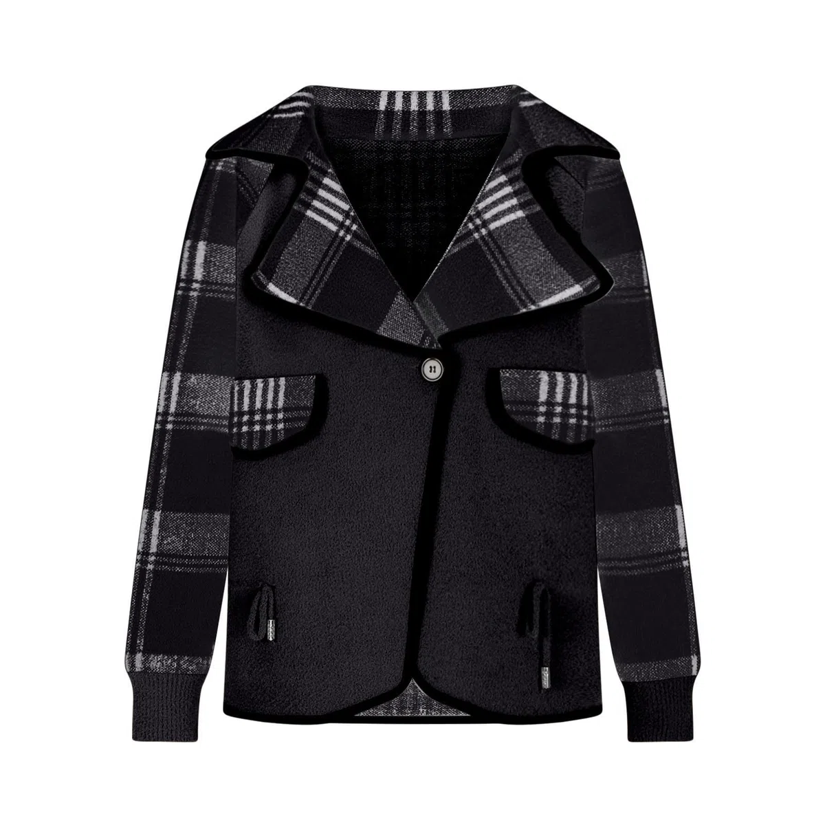 Chaqueta corta para mujer, elegante, de punto, chaqueta de otoño, a rayas, con frente abierto, cuello vuelto, chaqueta corta
