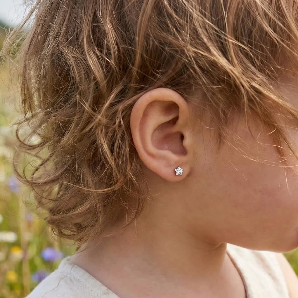 TIME ROAD Pendientes Niña de Oro 9K LG00195 - Cierre Seguro de Rosca - Pendientes de Estrella - Infantil - Ideal como Regalo de Comunión o Cumpleaños