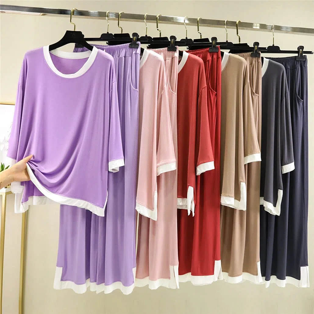 Pijamas de primavera para mujer, conjuntos de pijama de algodón modal, trajes sueltos para el hogar, conjuntos de 2 piezas, ropa cómoda para el hogar, rosso, L