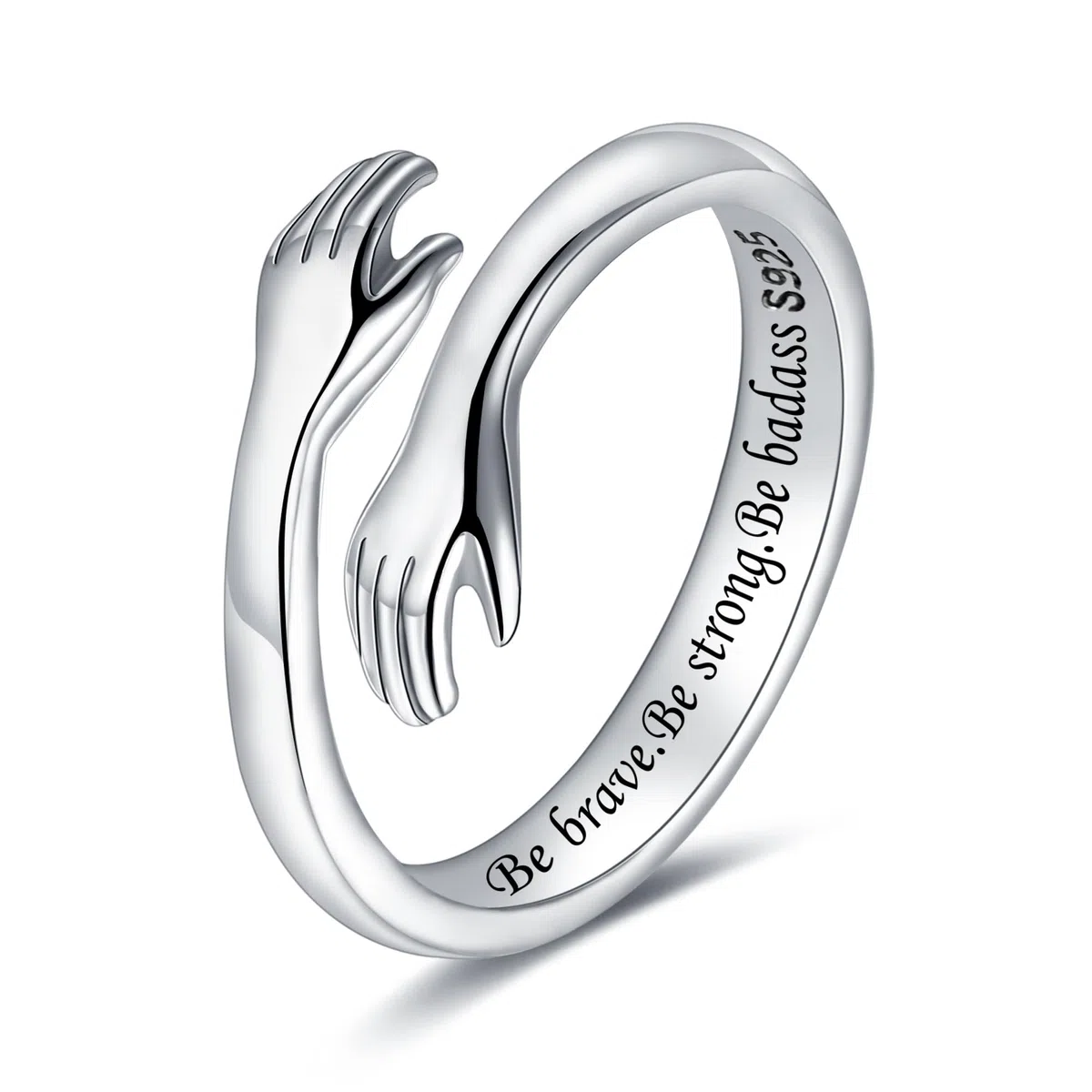 LOVECOM Anillos de abrazo de plata de ley S925 para mujeres, adolescentes, niñas, ajustables, abrazar, anillo abierto para hombres, anillos de promesa, joyas de cumpleaños, regalo para papá, US Size 6