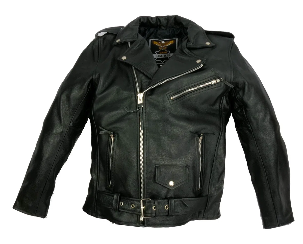 IGUANA CUSTOM CLOTHES Chaqueta Cruzada para Hombre de autentico Cuero de Vaca de Estilo rockero, Punk o Motero con cinturón y Forro, un Estilo clásico Que Nunca Pasa de Moda. (XS)