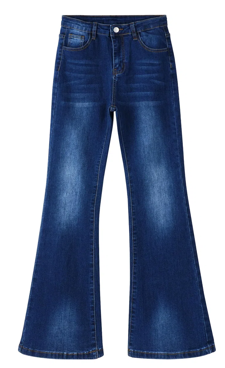 Maeau Pantalones de mezclilla acampanados para niñas, estilo casual, retro, de cintura alta, acampanados, con bolsillos
