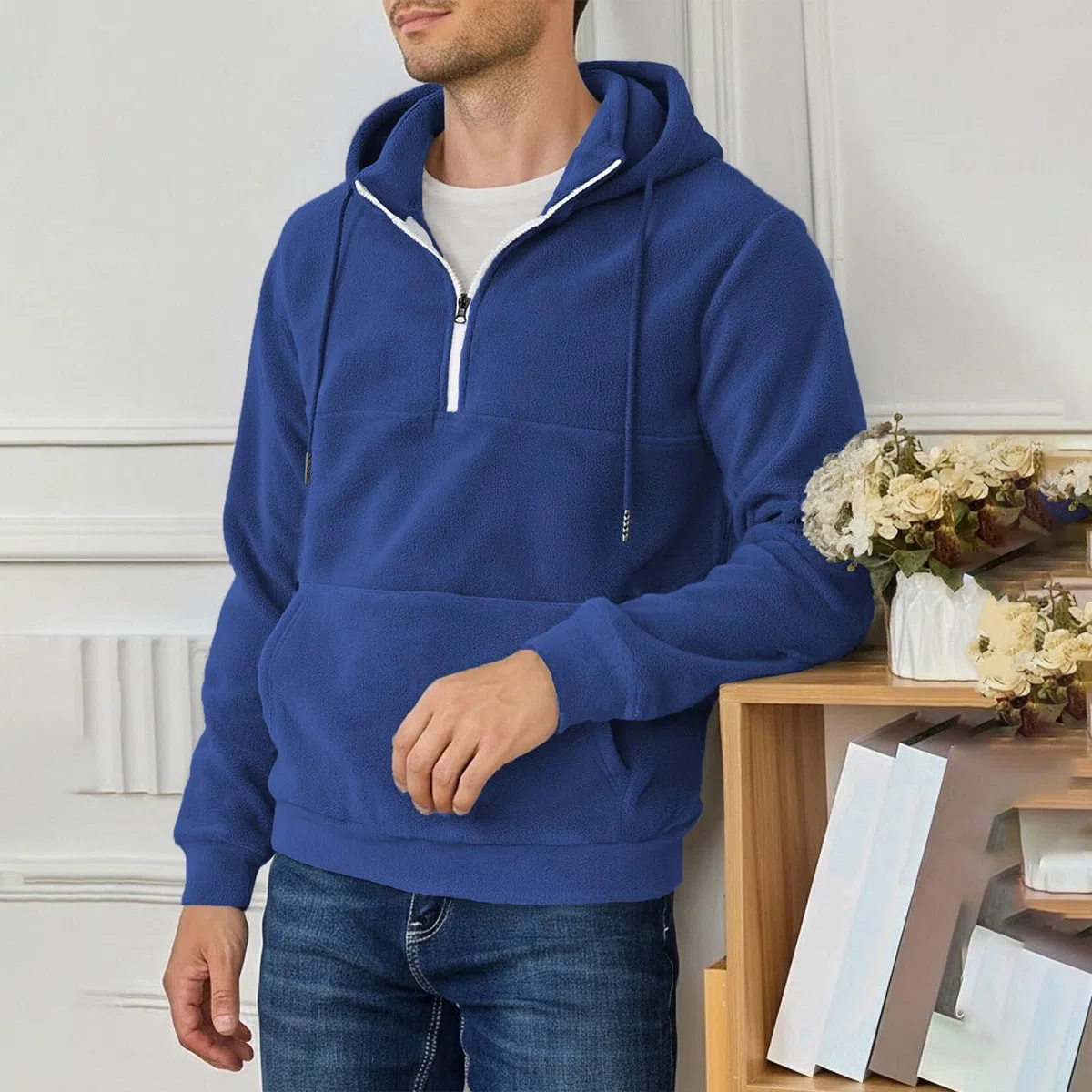 Ropa Anti UV Hombre Sudadera con Capucha Y Cremallera De Un para Hombre, Forro, Manga Larga, Estilo Oversize, Cálida, Bolsillo. Sudaderas Azul (Blue, L) Softshell Deporte Oversized Gym