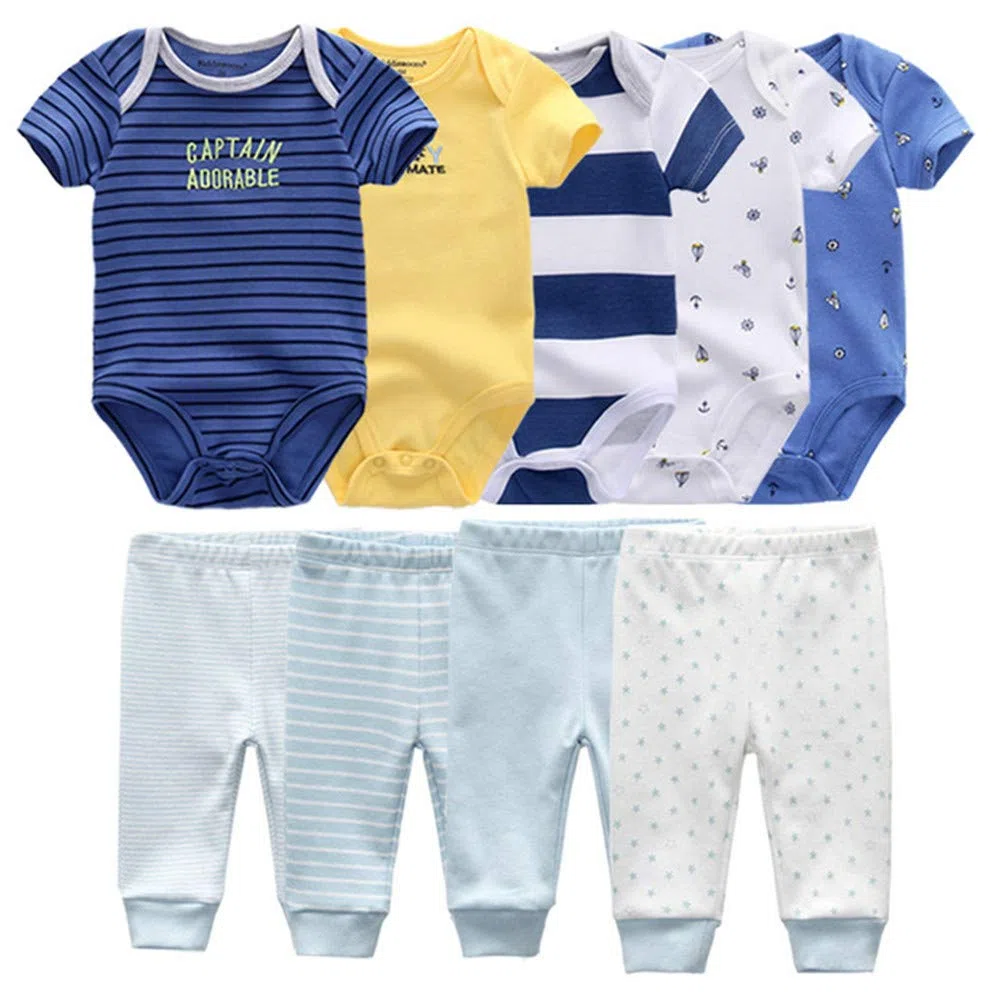 Conjunto de ropa de bebé de 9 piezas, conjunto de pantalones de bebé para niño y niña, unisex, conjuntos de regalo para bebé - - 3-6 meses
