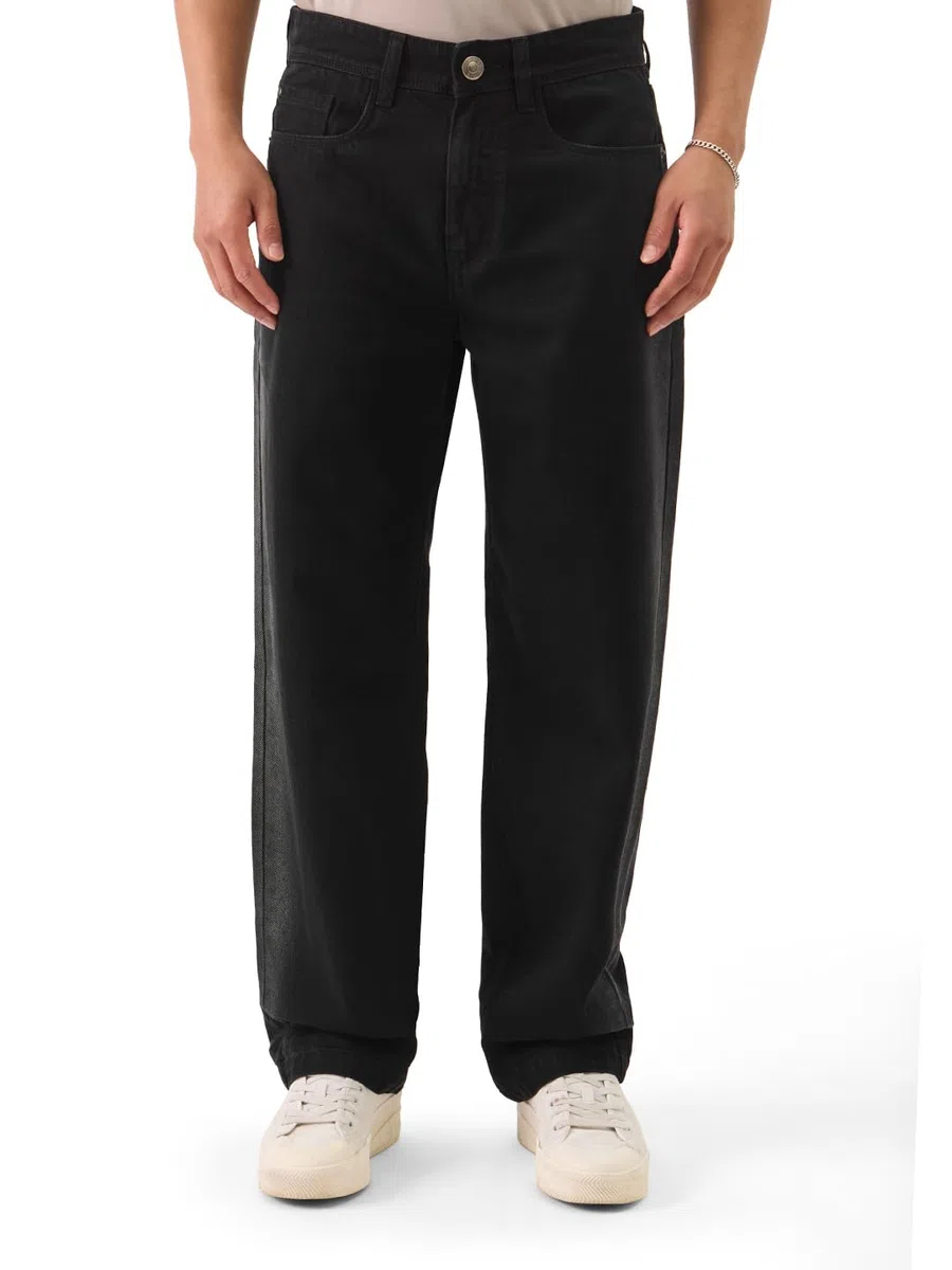 The Souled Store Dark Sapphire Pantalones vaqueros de mezcla de algodón para hombre y niño, corte recto, acampanados, formales, elásticos, con botones, estilo de cintura