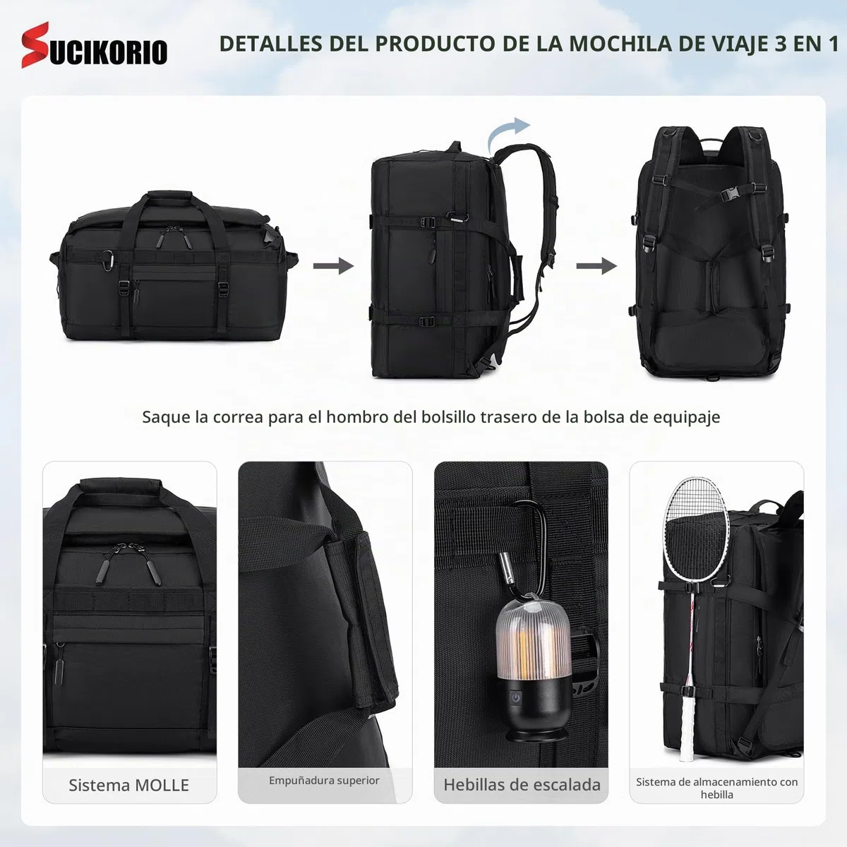 55x35x25cm KLM Bolsa Viaje Cabina Avion, 3 IN 1 Mochila Viaje Cabina Avion Impermeable Bolso de Mano Viaje Grande 50L Maleta Cabinas Travel Bag Bolsa Deporte con Bolsa Húmeda Mujer Hombre