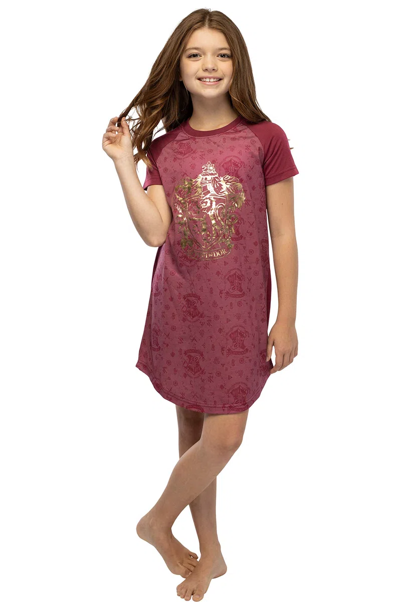 Harry Potter niñas Imprimir lámina casas de Hogwarts, Gryffindor Raglan camisón (6/6x)