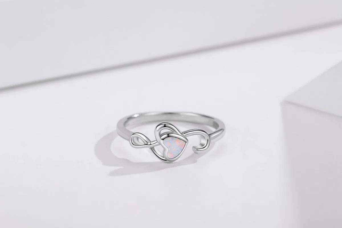 CHENGHONG Anillo de plata de ley 925 con ópalo, nota musical para mujer, anillo de clave de sol para mamá, anillo de corazón, joyería musical para los amantes de la danza tamaño7-9