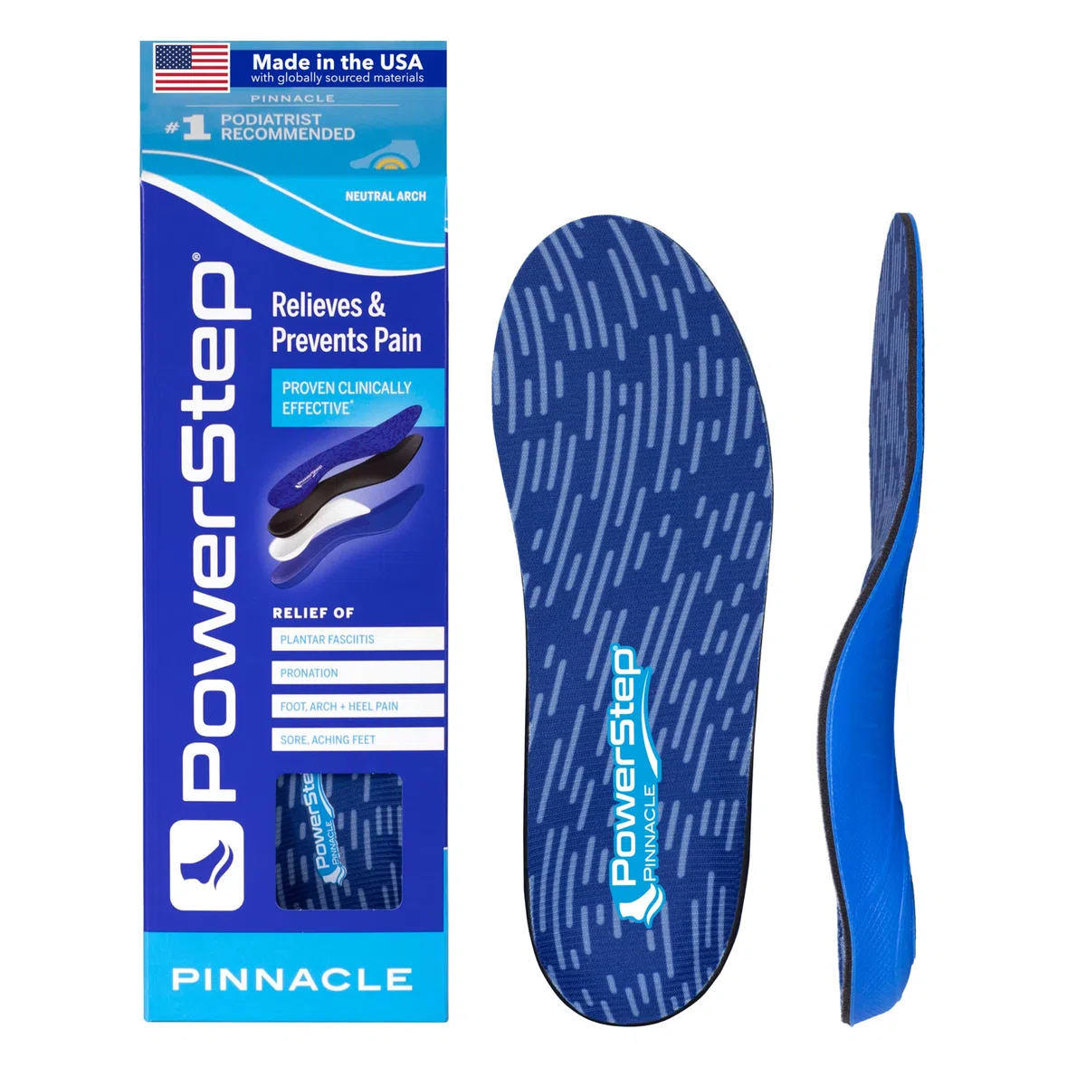 Powerstep Pinnacle Insole, Blue, Men's 10-10.5, Women's 12