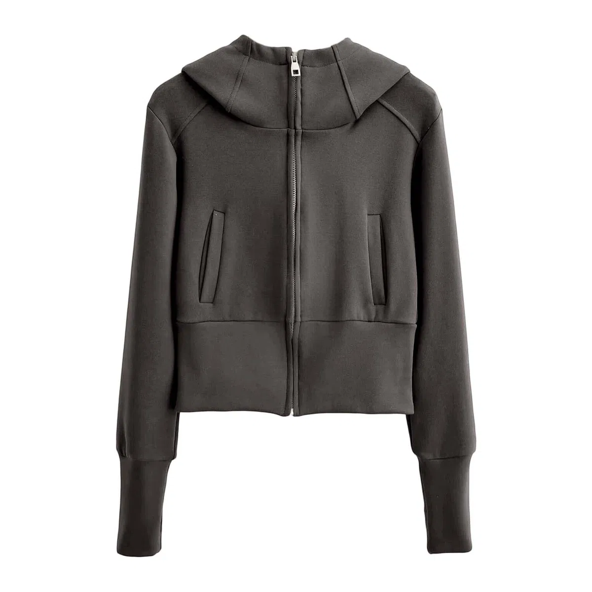Chaqueta con Capucha y Cremallera de Color Liso con Cuello Alto para otoño e Invierno, Sudadera Ajustada