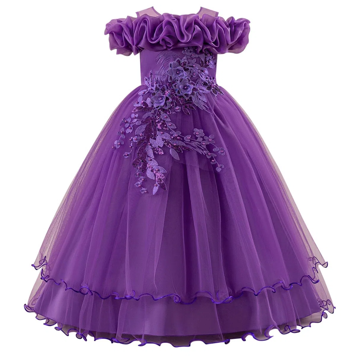 Vestido Elegante niña 7-12 años Hombros Descubiertos tutú, Boda Fiesta Informal