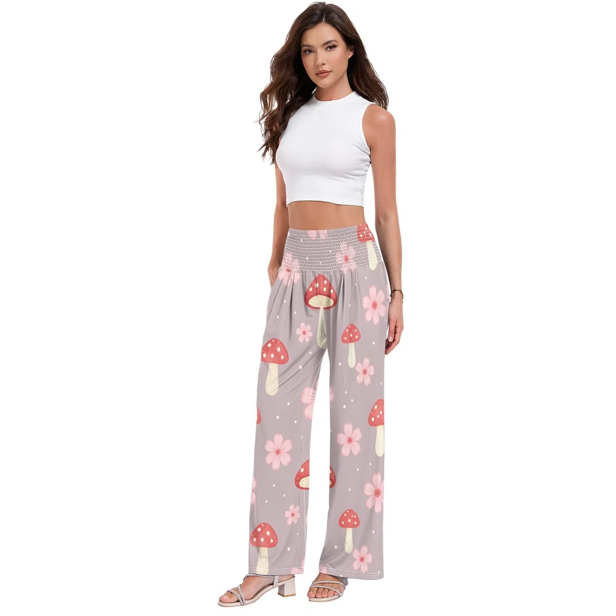 Mushroom Fly - Pantalones de pierna ancha para mujer, ligeros, elásticos, informales, ropa de descanso