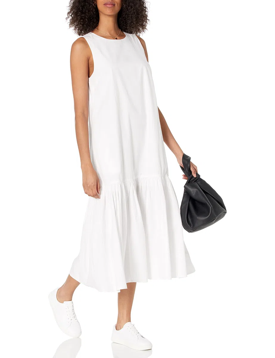 Marca Amazon - Ilana Maxivestido de Popelín Suelto sin Mangas de Bajo Ancho por The Drop