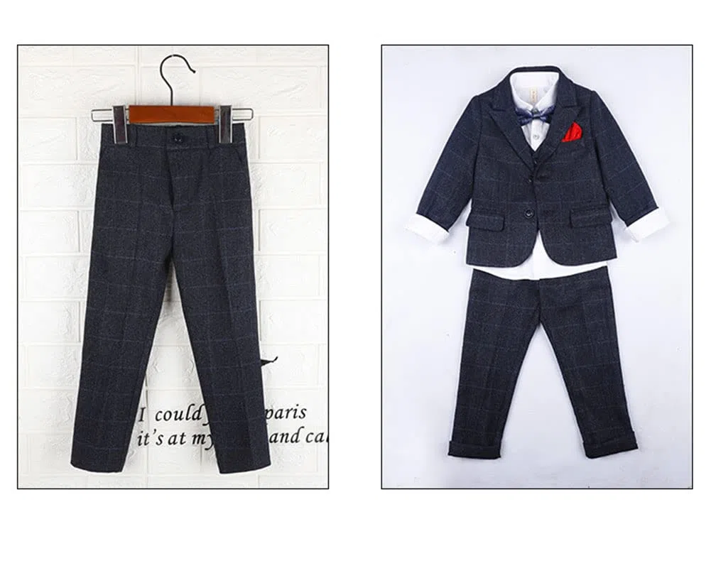 DAIHAN Traje Comunión de Tweed de niño Actuación Cumpleaños Fiesta de Bodas Traje de Fiesta de Esmoquin Pantalones de Chaqueta de Solapa con Pajarita Conjunto de Trajes de Bautizo de Caballero