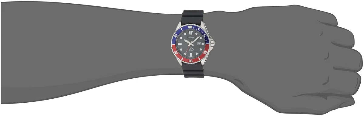 Casio Reloj de Cuarzo de Acero Inoxidable para Hombre con Correa de Resina, Negro, 26 (Modelo: MDV-106B-1A2VCF), Azul/Rojo, Correa de Resina