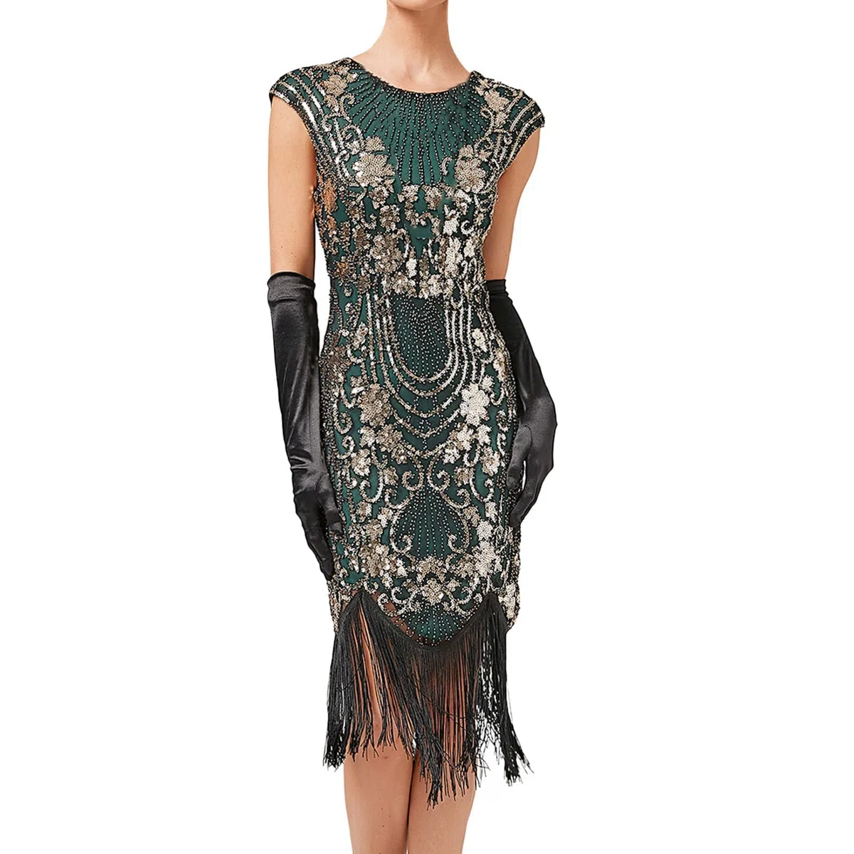 Vestido de Noche Flapper para Mujer Elegante con Lentejuelas y Detalles de Borlas para Formal