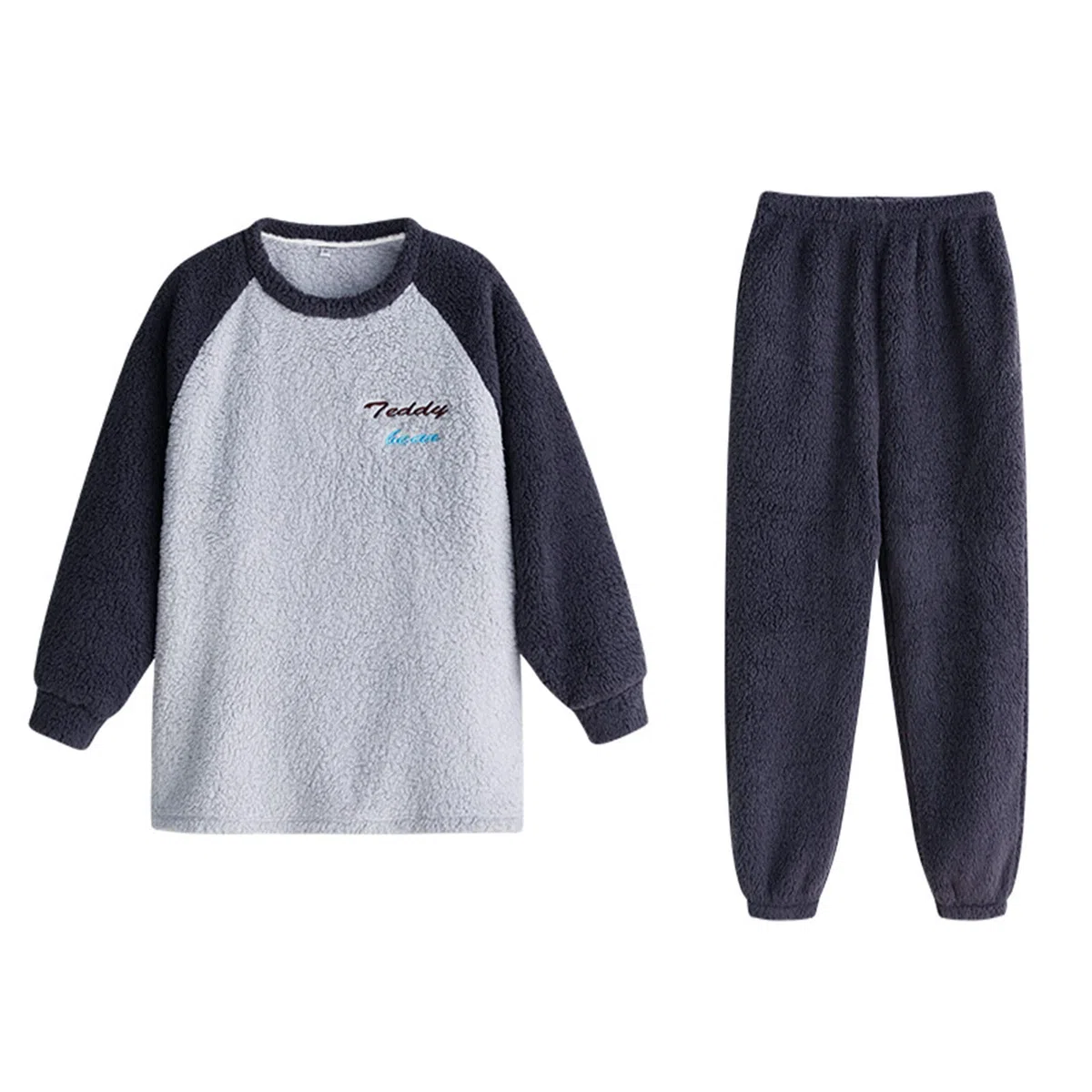 Pijamas de invierno y otoño para mujer, con bloques de color, manga raglán, conjunto cómodo de forro polar cálido, conjunto de pijama de dos piezas, pijama de algodón ligero para mujer, pijama de