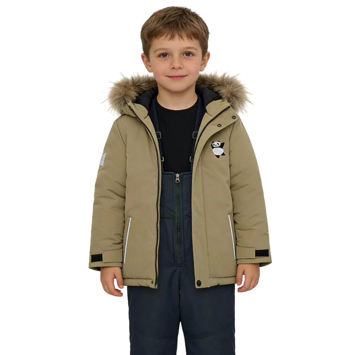 Generisch Traje de invierno para deportes de invierno con peto, resistente al viento, cálido, impermeable, traje de nieve para niños y niñas, ropa de juego (caqui, 1-2 años)