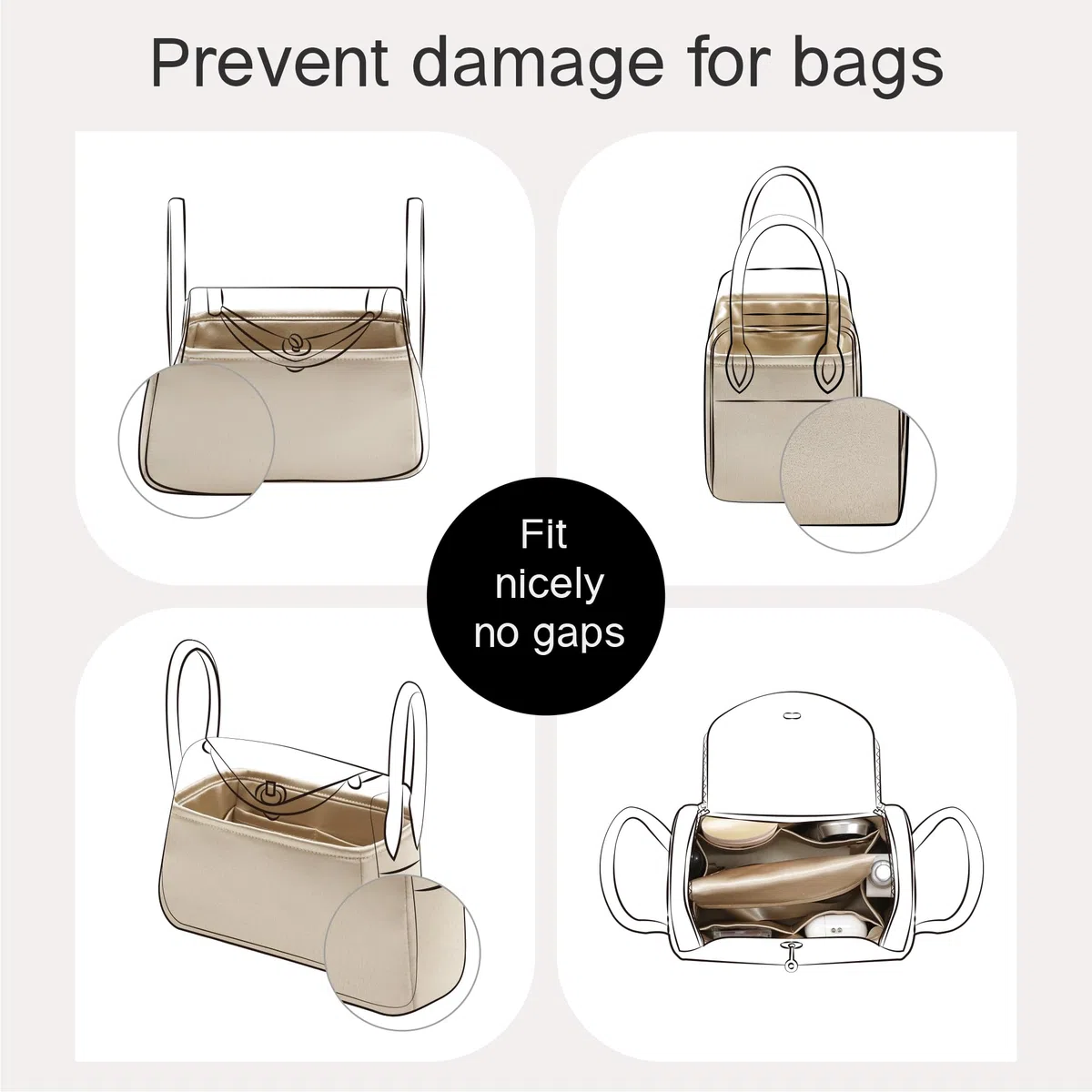 Organizador de monedero para bolsos, organizador de bolsas de seda para bolsa y bolso de lujo, bolsa de mano, suave y sedosa, organizador de bolsas compatible con Lindy 19 (LD19, champán)