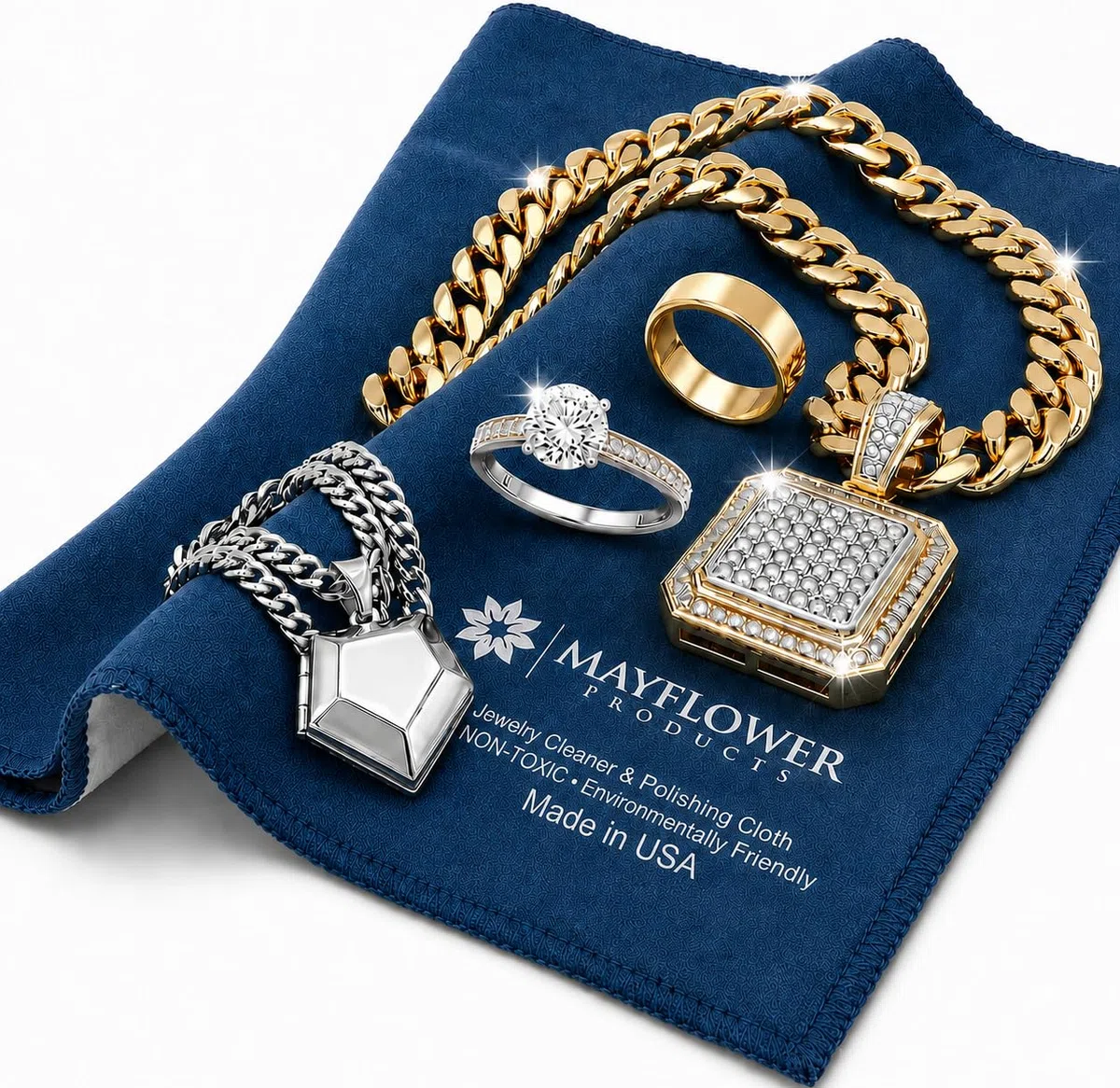 Mayflower - Paño de limpieza para joyas, 3 en 1, 11 x 14 pulgadas