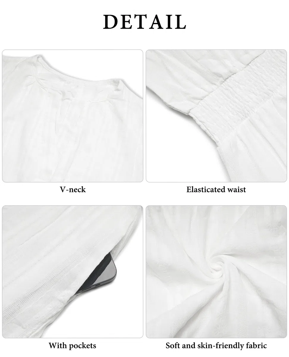 VEVESMUNDO Vestido de verano para mujer, manga corta, de algodón, informal, línea A, cuello redondo, vestido informal, vestido de lino, vestido largo con bolsillos