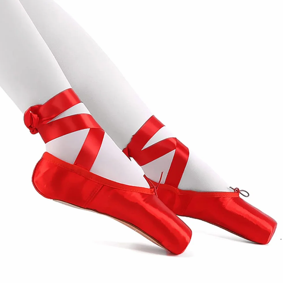 TangDao Zapatos de ballet profesionales de lona para niña, zapatos de ballet profesionales de satén rosa con cintas