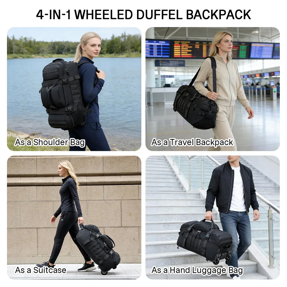 Bolsa de viaje de 80L con ruedas, bolsa de lona expandible plegable, maleta grande de viaje, bolsa de viaje plegable con ruedas, bolsa de lona, bolsa de viaje plegable para hombres y mujeres, bolsa de