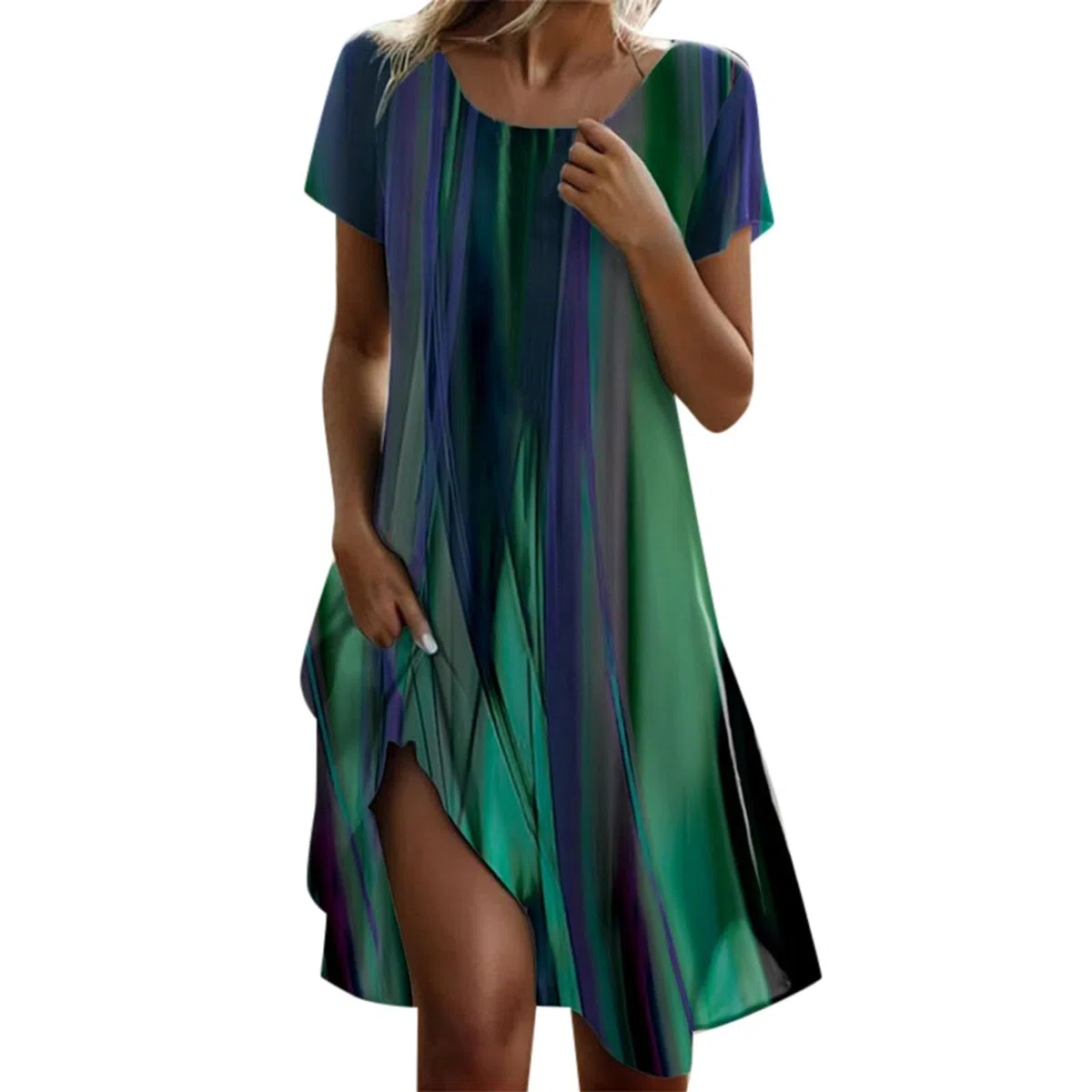 Vestido largo para mujer, manga corta, cuello redondo y estampado floral, casual, línea de verano