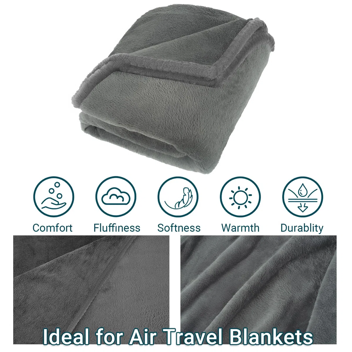 Almohada de viaje suave 3 en 1, manta de avión para viajes largos, esencial con funda de almohada para bolsa, funda de equipaje de mano y clip para mochila (gris)