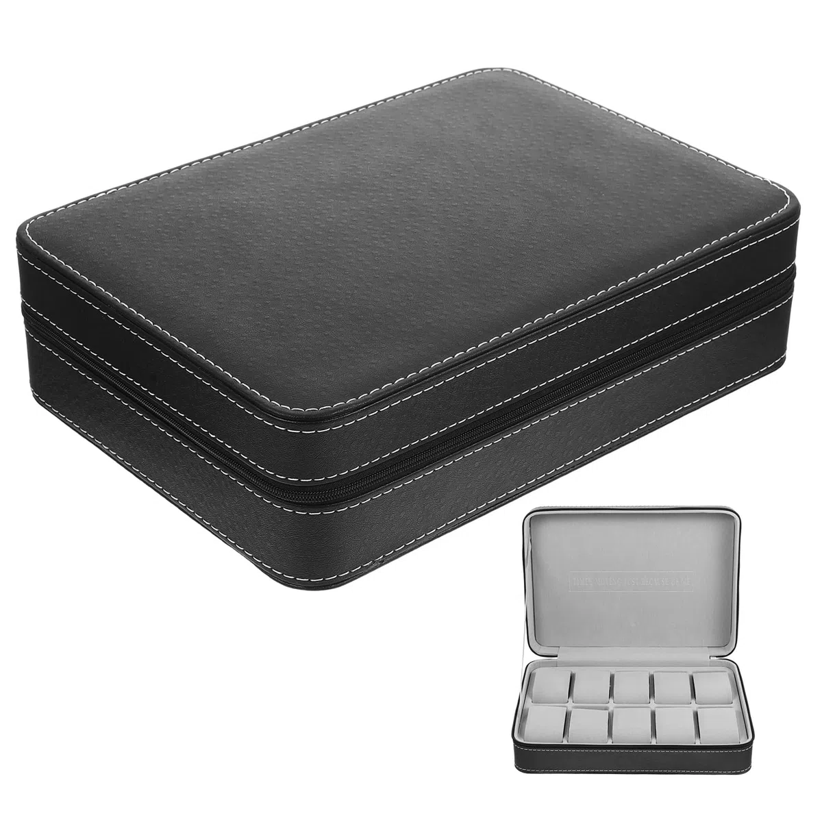 Gatuida Caja de Almacenamiento para Relojes de PU de Compartimentos Estuche de Viaje Elegante y Práctico para Exhibición y Organización de Relojes Color Negro para y