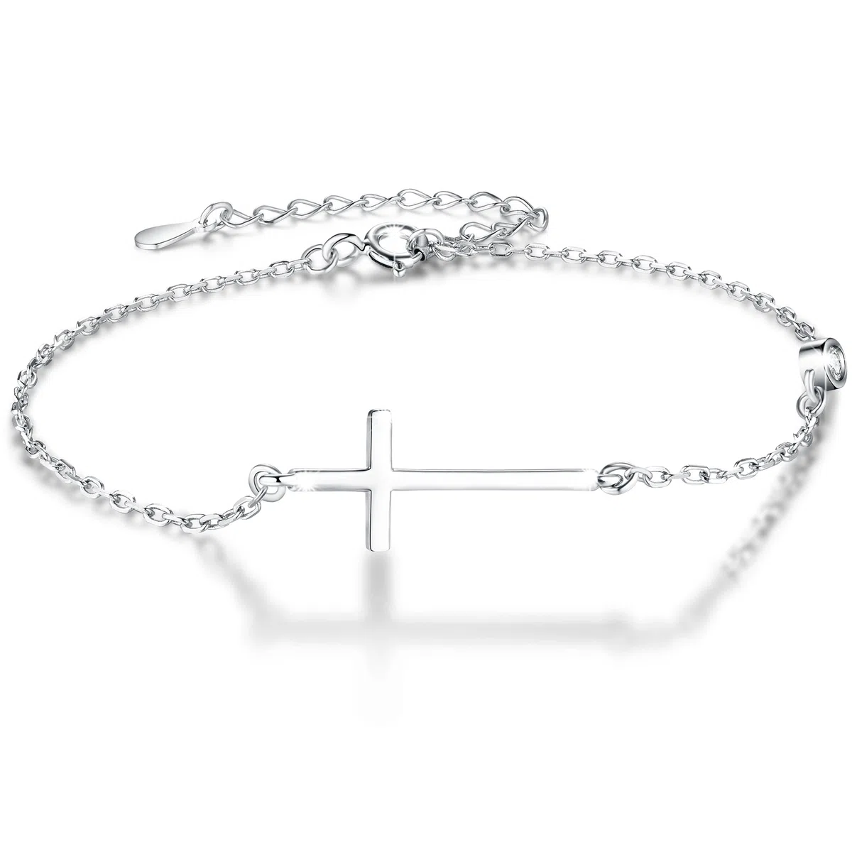 Pulsera de plata de ley 925 con cruz para mujer, de buena fe, pulsera de cadena de circonita cúbica con cruz para confirmación, aniversario, cumpleaños