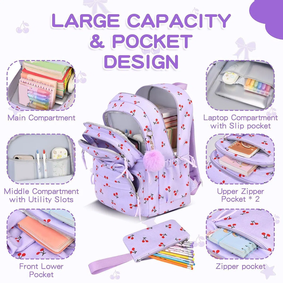 Genérico Mochila Con Transpirable, Estuche de Lápices y Morral | Bolso Escolar Gran Capacidad Para Niñas Niños Preescolar Primaria Regreso A Clases Viajes Estudiantes Diario