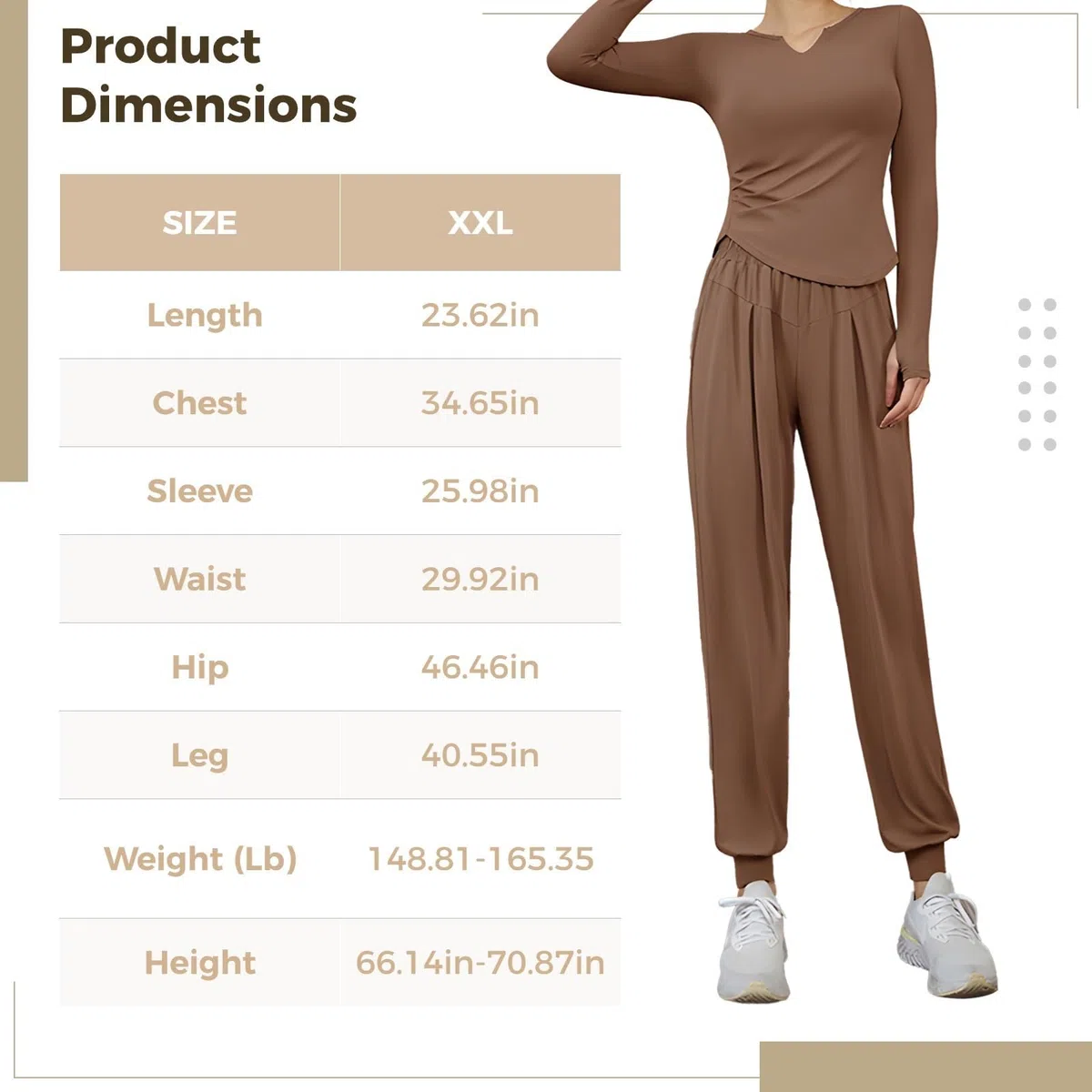 Conjunto de entrenamiento de manga larga para mujer, 4 piezas, poliéster y elastano, tela transpirable, tamaño XXL, ideal para fitness y looks casuales, marrón, Talla única