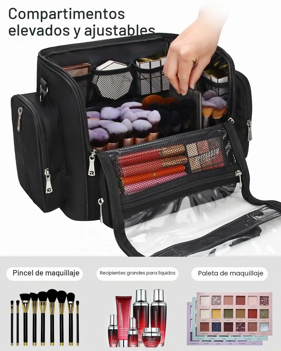 Relavel Bolsa para Pinceles de Maquillaje - Estuche Negro de Gran Capacidad - Bolsa Cosmética de Viaje y Organizador con Divisores Ajustables