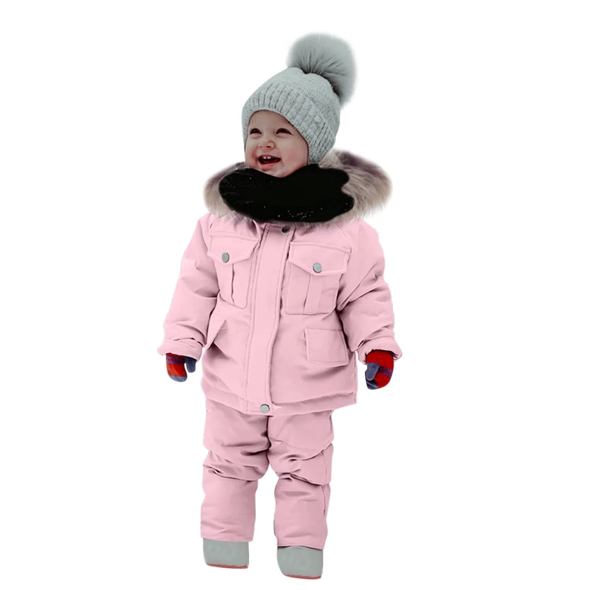 GNGR Bebé Niños Niños Invierno Grueso Abrigo Cálido con Capucha Paraks Mono Mono Pantalones Set Traje de Nieve Hombre Abrigo Corto, Rosa., 18- 24 Meses