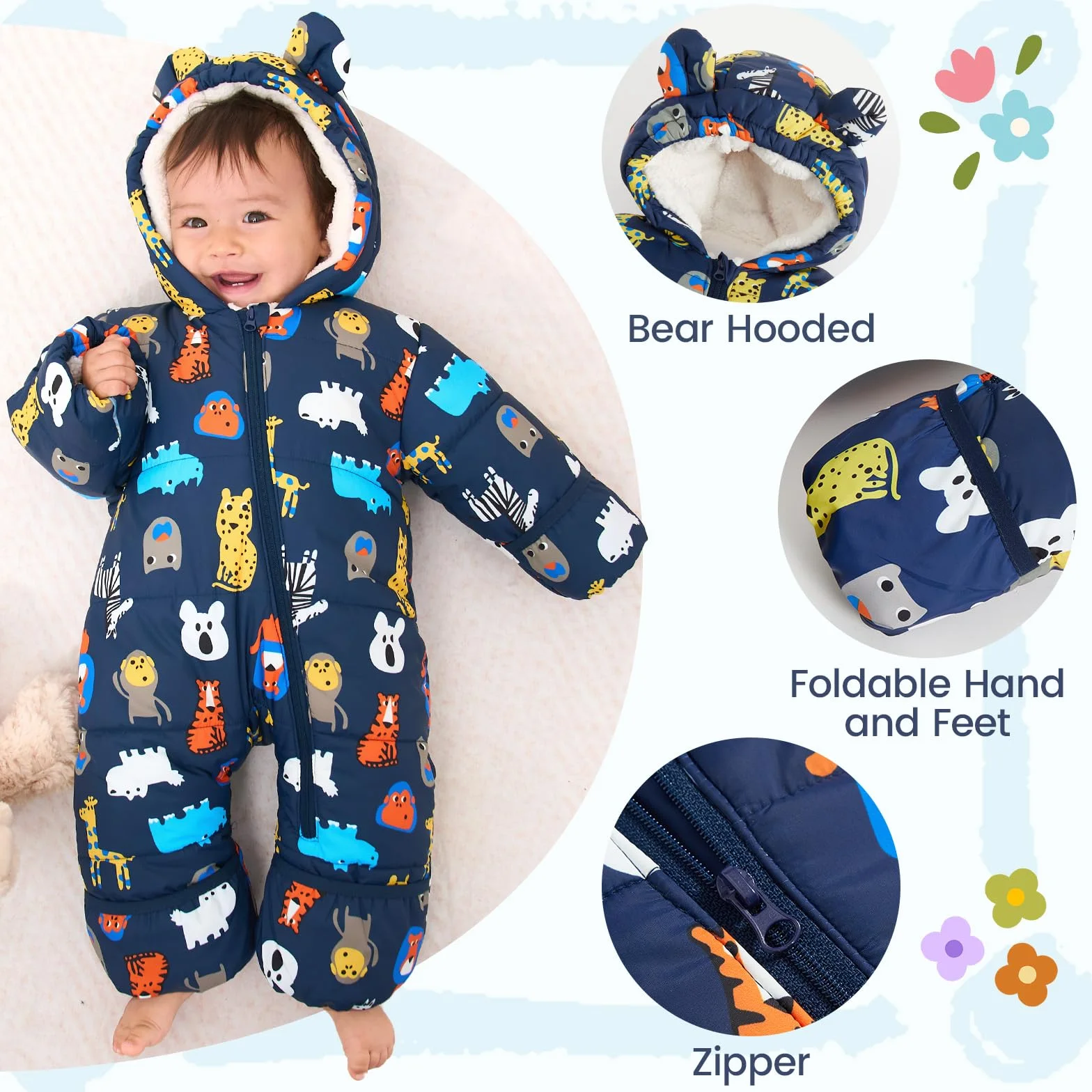 JiAmy - Traje de nieve para bebé, estampado de ropa de invierno con capucha para niña y niño