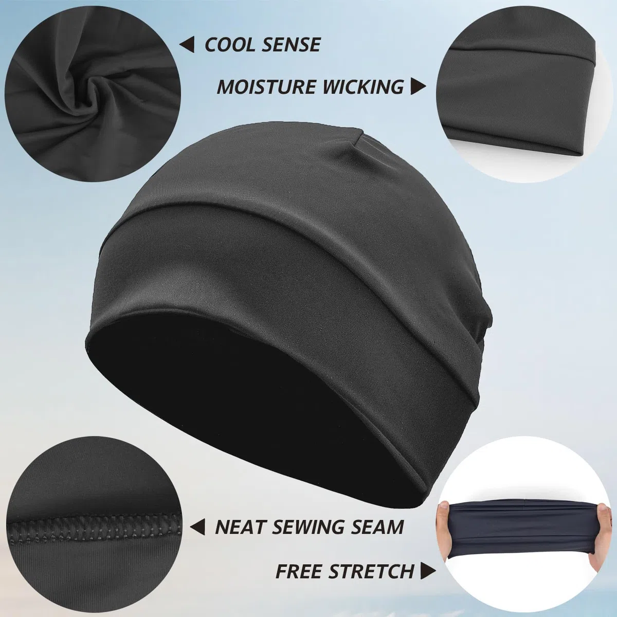 Headshion Gorro ligero con forro de casco refrescante, paquete de 4 gorros ultrafinos para dormir en ciclismo y correr