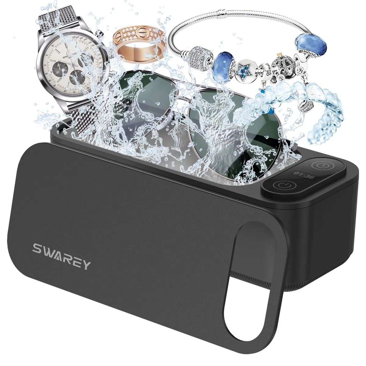 Limpiador ultrasónico para joyas, anteojos, monedas, dentaduras dentales, 680 ml, 360 °, limpieza profunda, 45000 Hz, limpiador ultrasónico de laboratorio profesional con 5 temporizadores