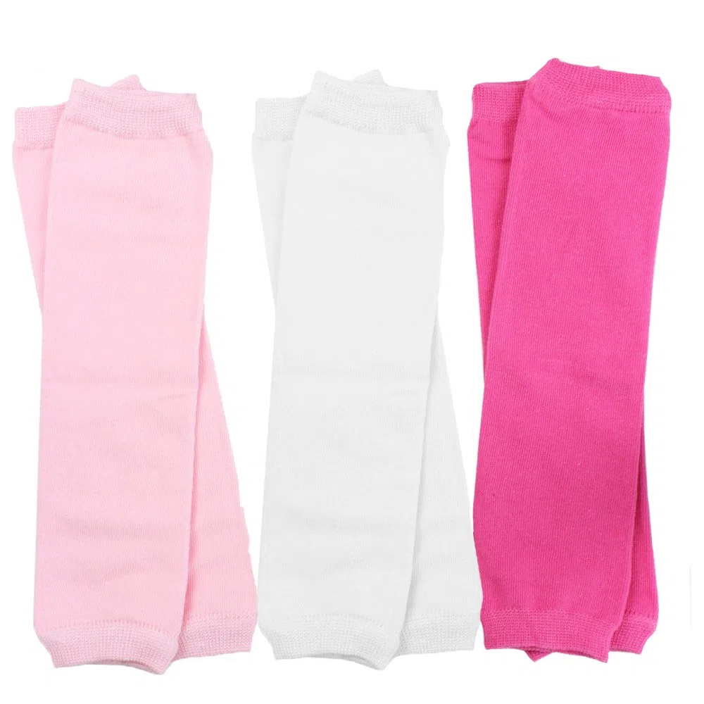 JuDanzy - 3 pares de calentadores de piernas para bebé, color rosa intenso, blanco sólido y rosa