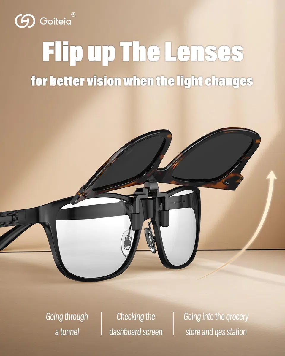 Goiteia Gafas de sol polarizadas con clip para mujeres y hombres, diseño retro enmarcado para ocultar tus gafas, protección UV400