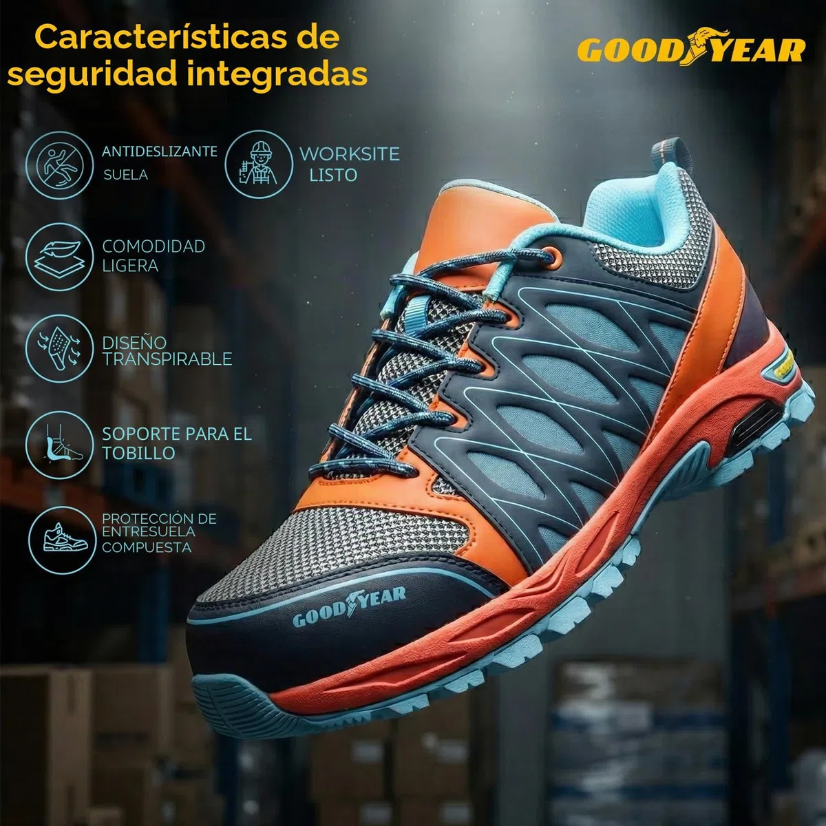 Goodyear Workwear GYSHU1583 S1P/SRA/HRO - Zapatillas de seguridad para el trabajo, ligeras, no metálicas, puntera y entresuela Composite